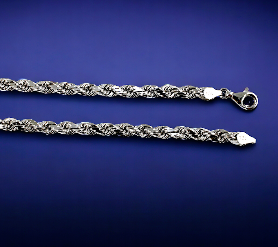 10K White Gold SOLID Rope Necklace Bracelet Chain Diamond Cut Real Men Women Jewelry 1.5g | 1.5mm | 7 Inches | MADE IN ITALY