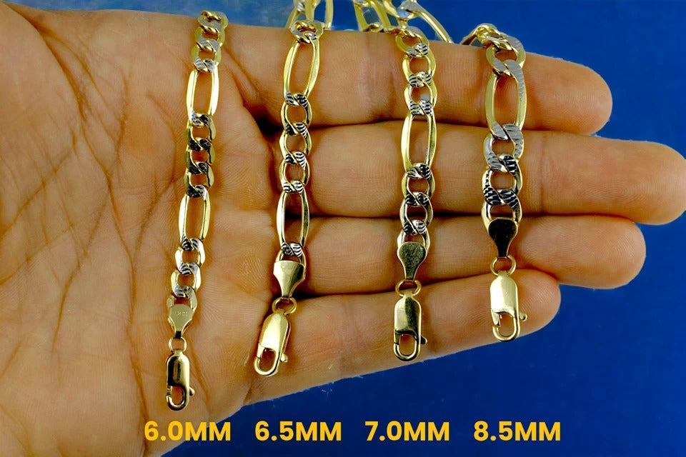 10K Yellow Gold Figaro Pave Necklace Bracelet Chain Italian Real Men Women Jewelry 1.1g | 2.5mm | 7 Inches | MADE IN ITALY