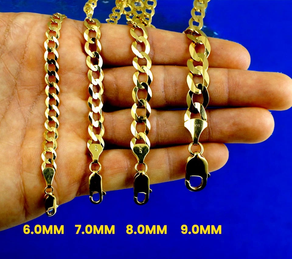 14K Yellow Gold SOLID Curb Cuban Chain Necklace Bracelet  Men Women Jewelry 1.1g | 2mm | 7 Inches | MADE IN ITALY