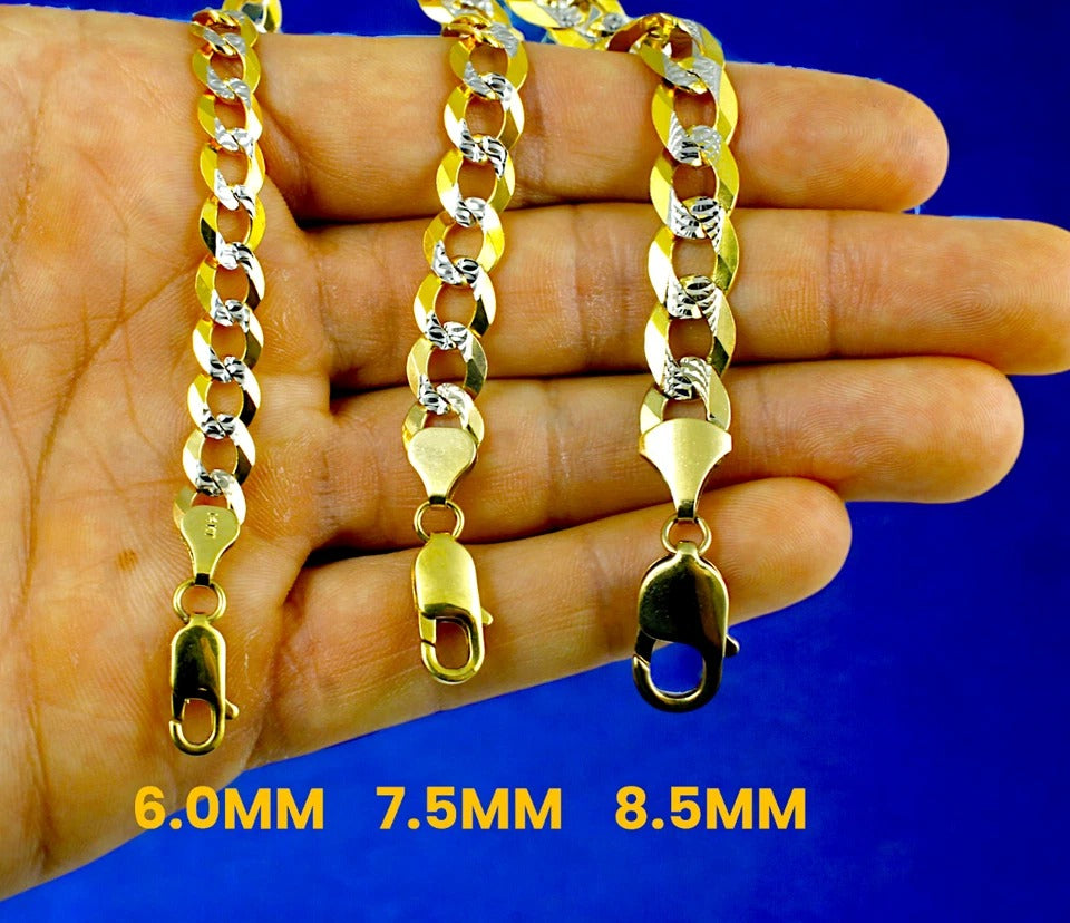 14K Yellow Gold SOLID Pave Cuban Curb Necklace Bracelet Chain Diamond Cut Men Women Jewelry 1.7g | 2.5mm | 7 Inches | MADE IN ITALY
