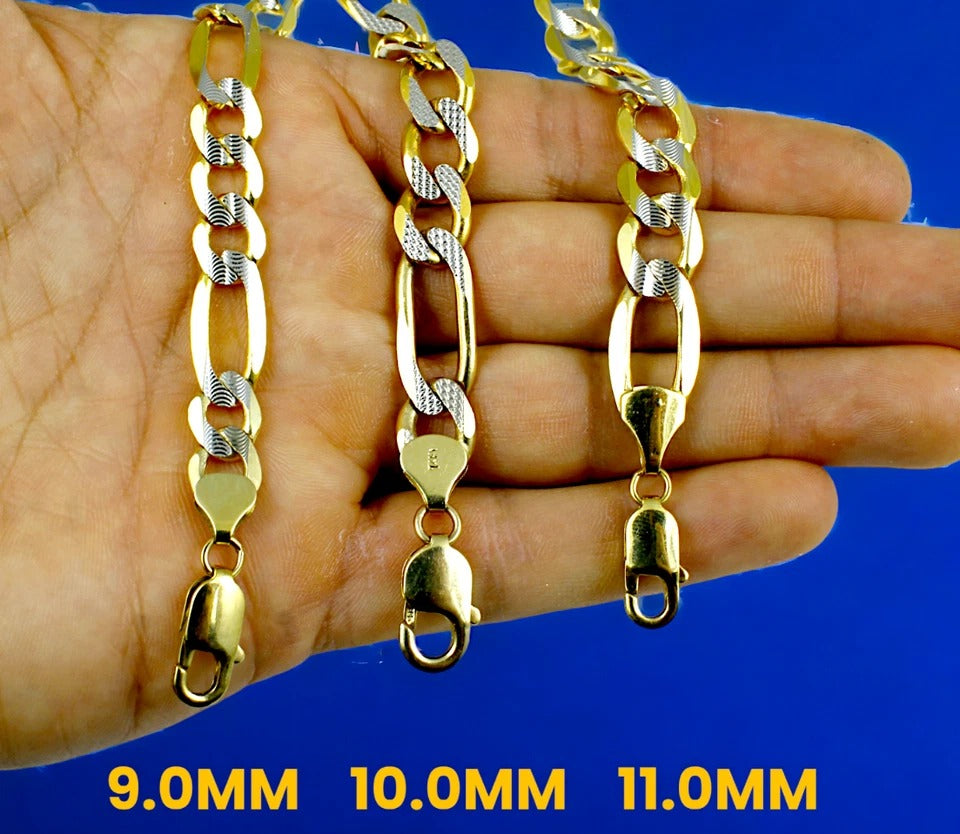 14K Yellow Gold SOLID Figaro Pave Necklace Bracelet Chain Real DC Men Women Jewelry 1.8g | 2.5mm | 7 Inches | MADE IN ITALY