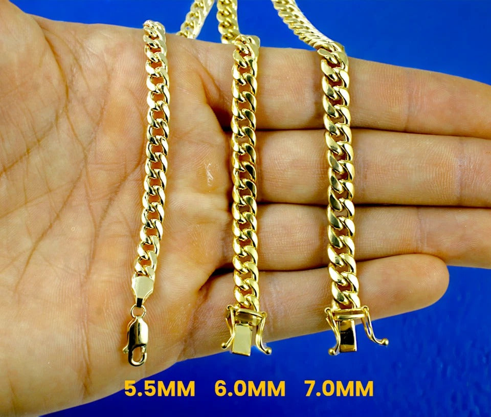 10K Yellow Gold Miami Cuban Necklace Bracelet Chain Men Women Jewelry 1.3g | 2mm | 7 Inches | MADE IN ITALY