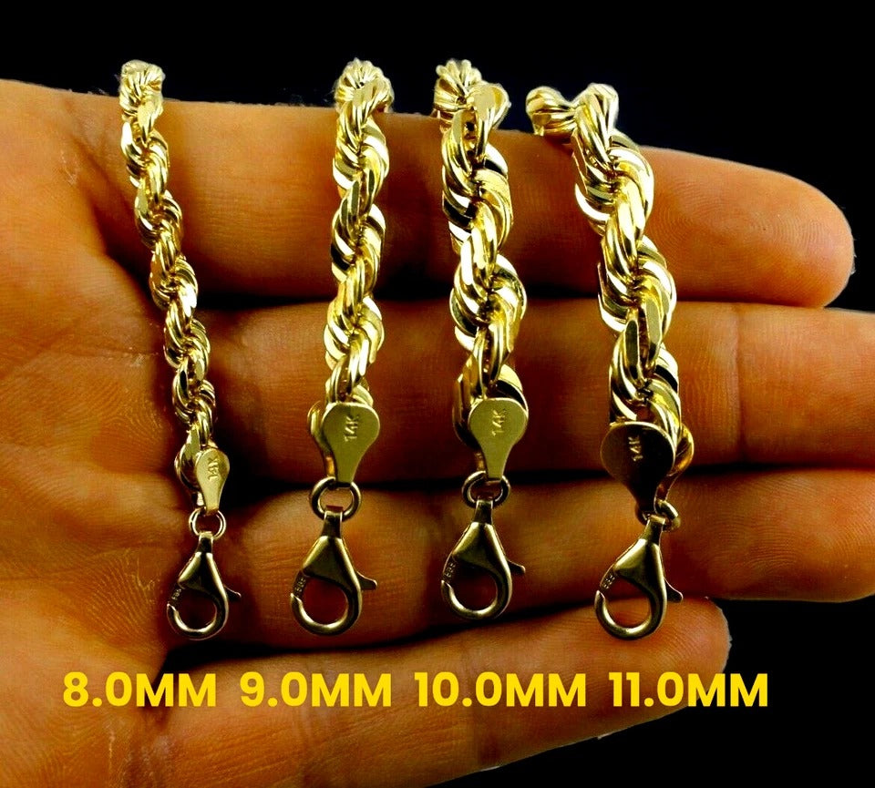 14K Yellow Gold Rope Chain Necklace Bracelet Diamond Cut Men Women Jewelry 1.5g | 2mm | 7 Inches | MADE IN ITALY