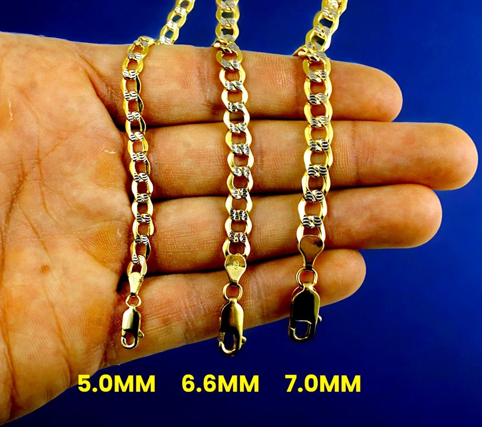 14K Yellow Gold Pave Curb Cuban Necklace Bracelet Chain Link Real Men Women Jewelry 1.2g | 2.5mm | 7 Inches | MADE IN ITALY