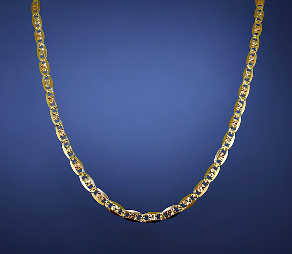 14K Tri Color Gold Valentino Mariner Anchor Necklace Bracelet Chain Men Women Jewelry 1.3g | 2mm | 7 Inches | MADE IN ITALY