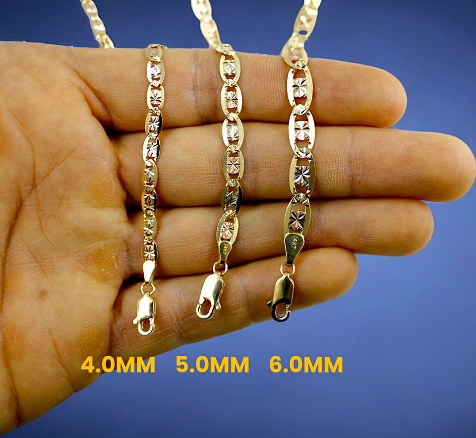 14K Tri Color Gold Valentino Mariner Anchor Necklace Bracelet Chain Men Women Jewelry 1.3g | 2mm | 7 Inches | MADE IN ITALY