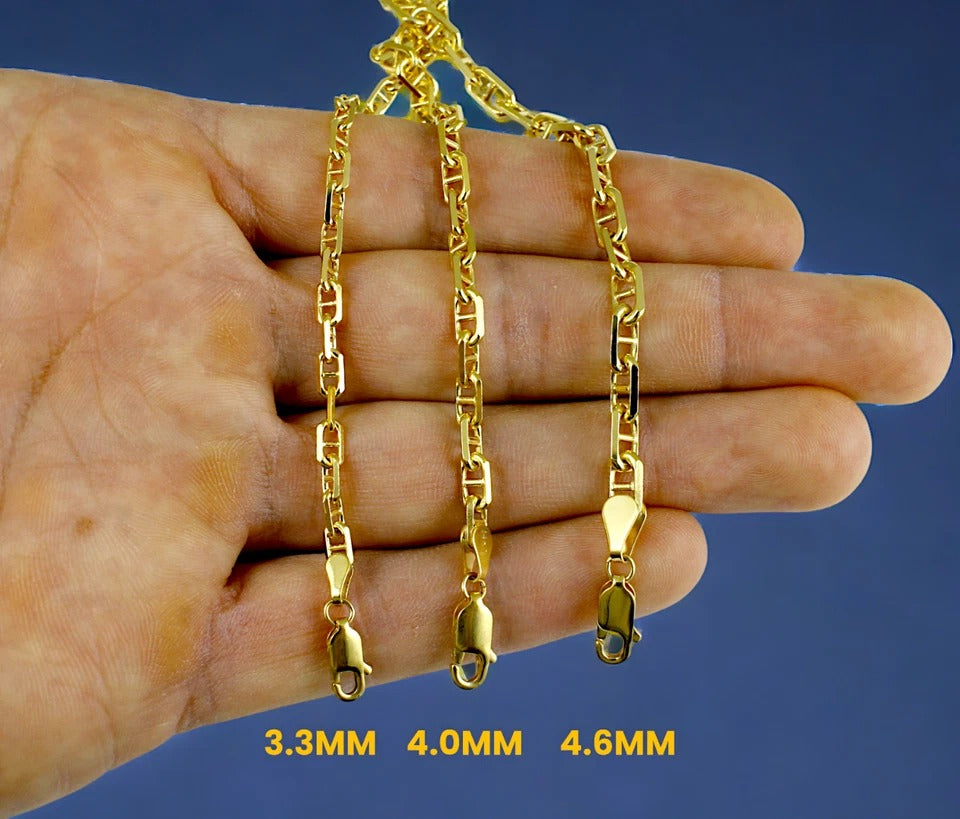 14K Yellow Gold SOLID Anchor Mariner Necklace Bracelet Chain Link Men Women Jewelry 2.5g | 2mm | 7 Inches | MADE IN ITALY