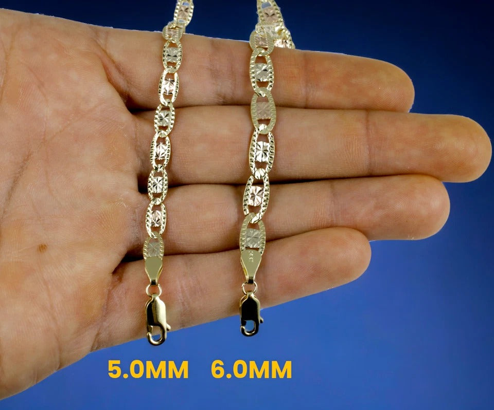 14K Tri Color Gold SOLID Valentino Mariner Anchor Bracelet Chain D/C Men Women Jewelry 1.4g | 2mm | 7 Inches | MADE IN ITALY