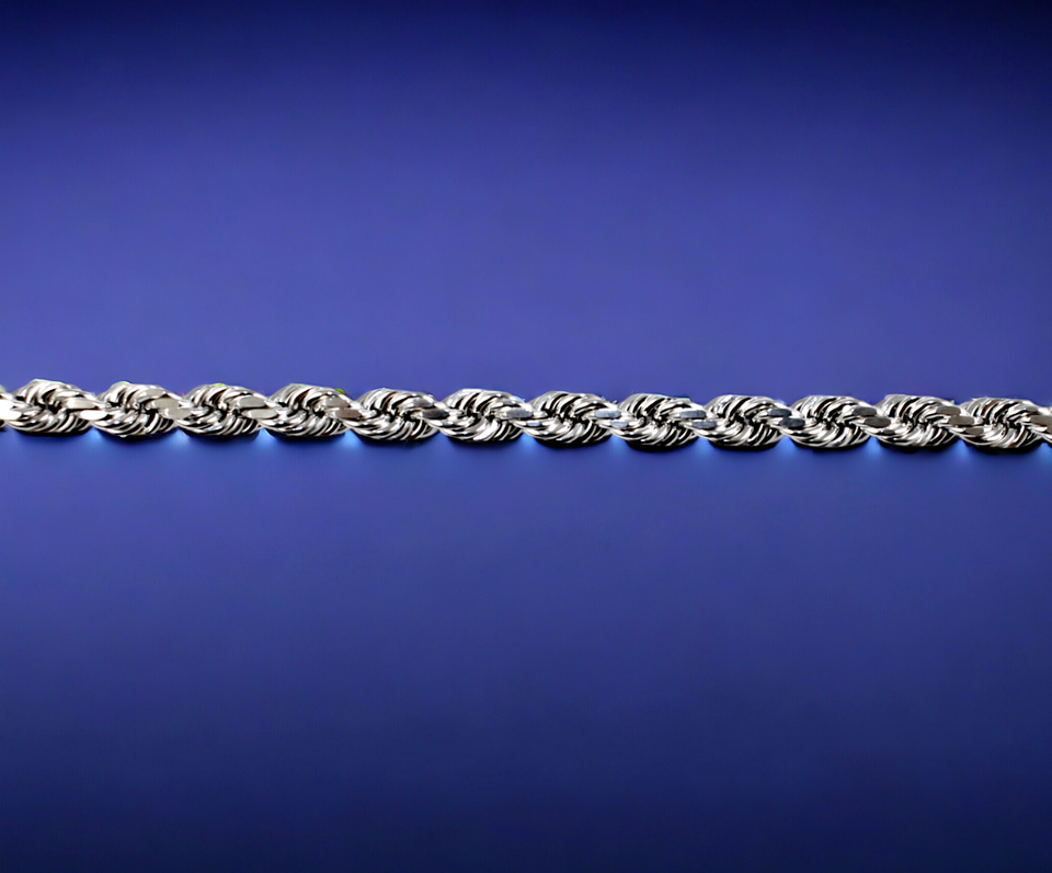 10K White Gold SOLID Rope Necklace Bracelet Chain Diamond Cut Real Men Women Jewelry 1.5g | 1.5mm | 7 Inches | MADE IN ITALY