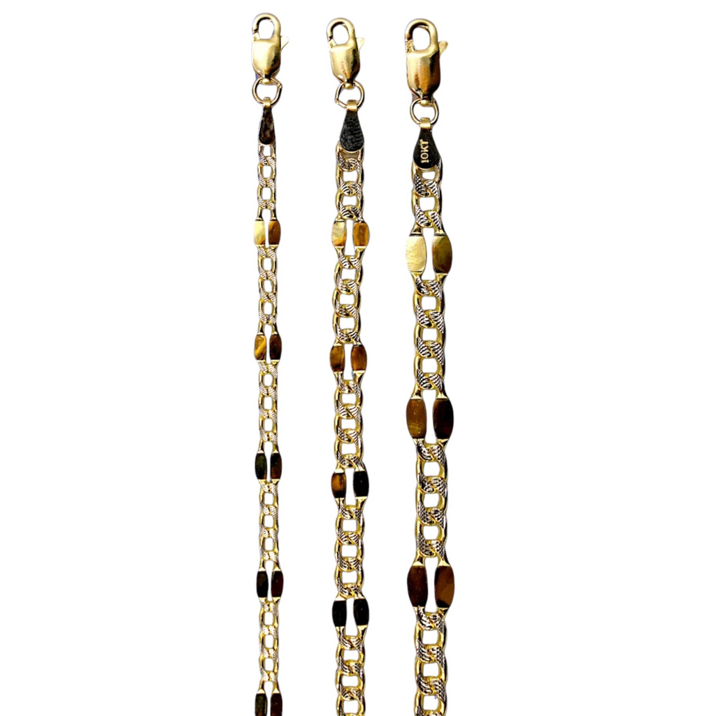 10K Yellow Gold SOLID Mirror Pave Figaro Necklace Bracelet Chain Men Women Jewelry 1.1g | 3mm | 7 Inches | MADE IN ITALY