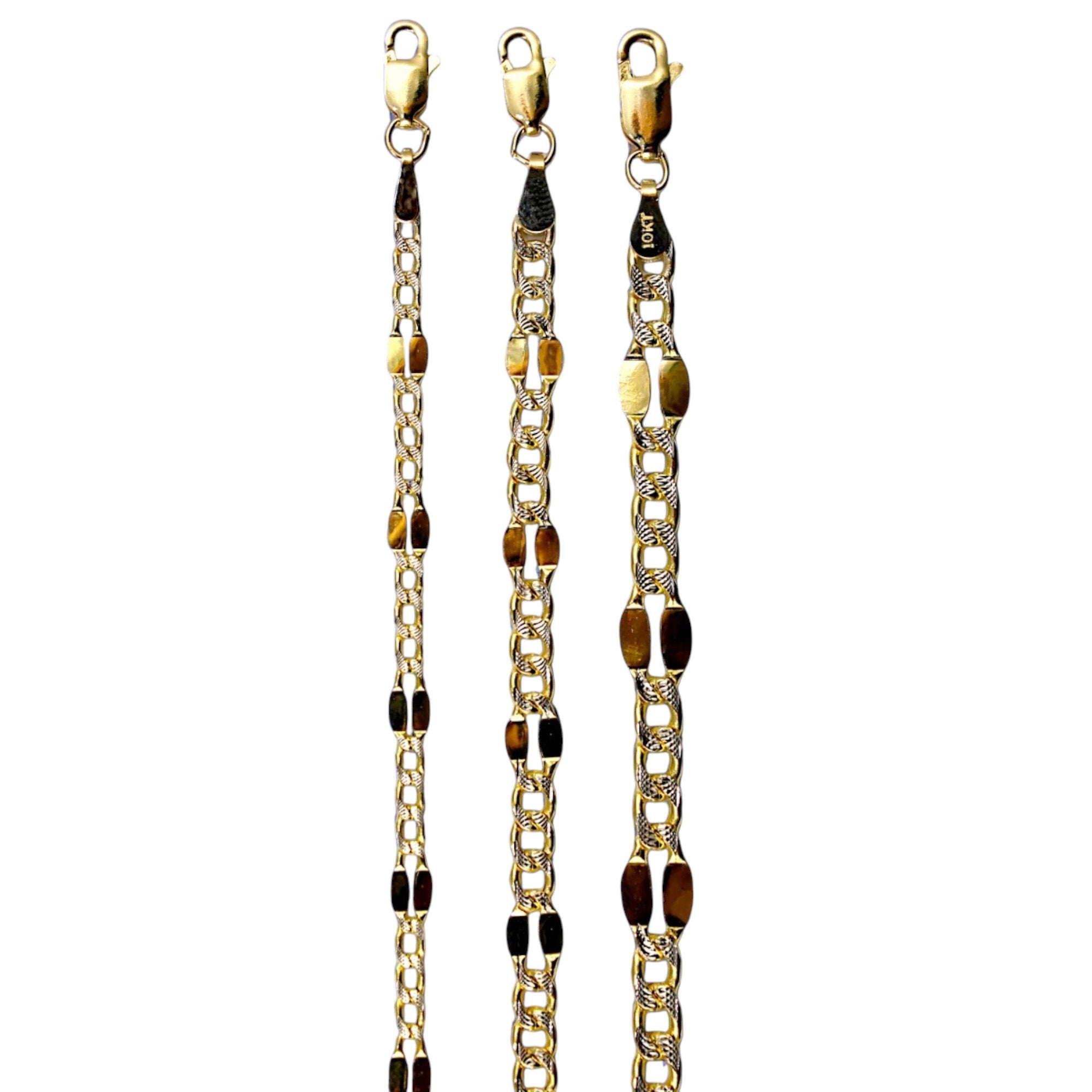 10K Yellow Gold SOLID Mirror Pave Figaro Necklace Bracelet Chain Men Women Jewelry 1.1g | 3mm | 7 Inches | MADE IN ITALY