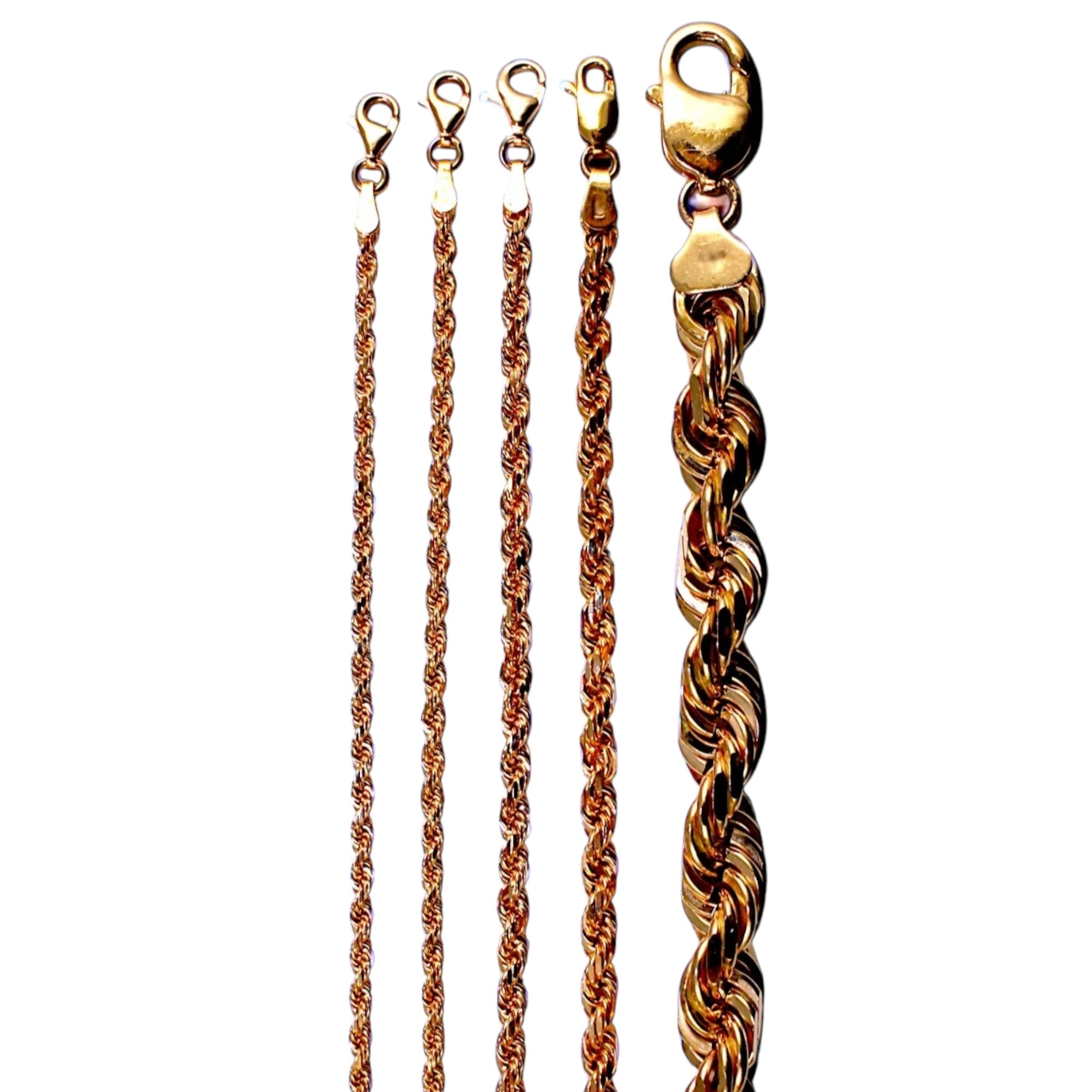 10K Rose Gold Rope Chain Necklace Bracelet Diamond Cut Real Gold Men Women Jewelry 1.3g | 2mm | 7 Inches | MADE IN ITALY