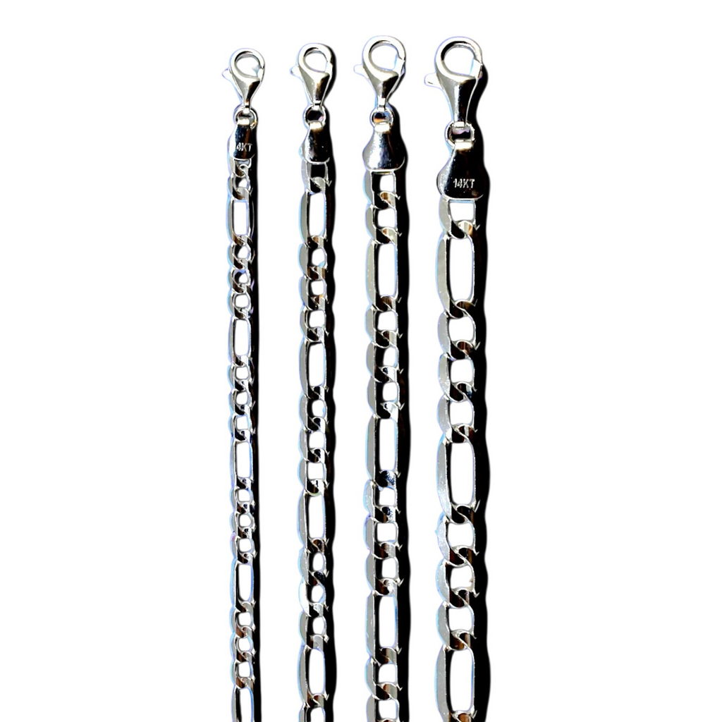 14K White Gold SOLID Figaro Necklace Bracelet Chain Real Gold Men Women Jewelry 1.6g | 2.5mm | 7 Inches | MADE IN ITALY
