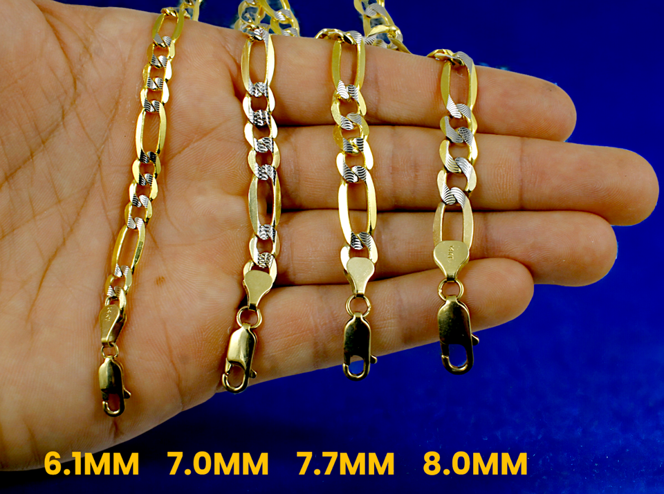 14K Yellow Gold SOLID Figaro Pave Necklace Bracelet Chain Real DC Men Women Jewelry 1.8g | 2.5mm | 7 Inches | MADE IN ITALY