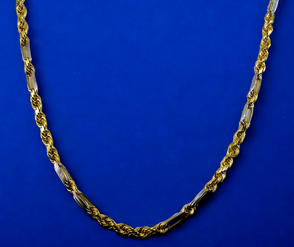 14K Two Tone Gold SOLID Milano Figaro Rope Necklace Bracelet Chain Men Women Jewelry 7.1g | 3mm | 7 Inches | MADE IN ITALY