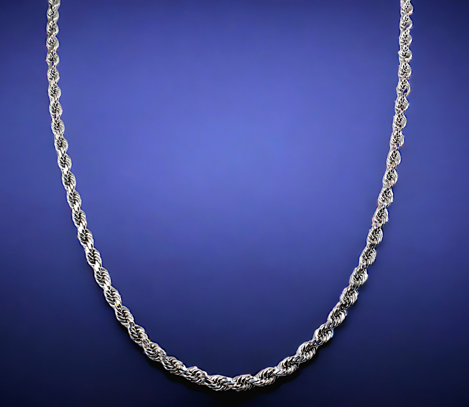 10K White Gold SOLID Rope Necklace Bracelet Chain Diamond Cut Real Men Women Jewelry 1.5g | 1.5mm | 7 Inches | MADE IN ITALY