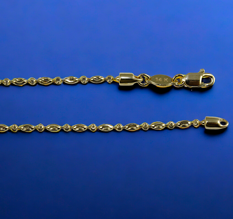14K Yellow Gold SOLID Long Round Ball Bead Necklace Bracelet Chain Men Women Jewelry 1.6g | 1.5mm | 7 Inches | MADE IN ITALY