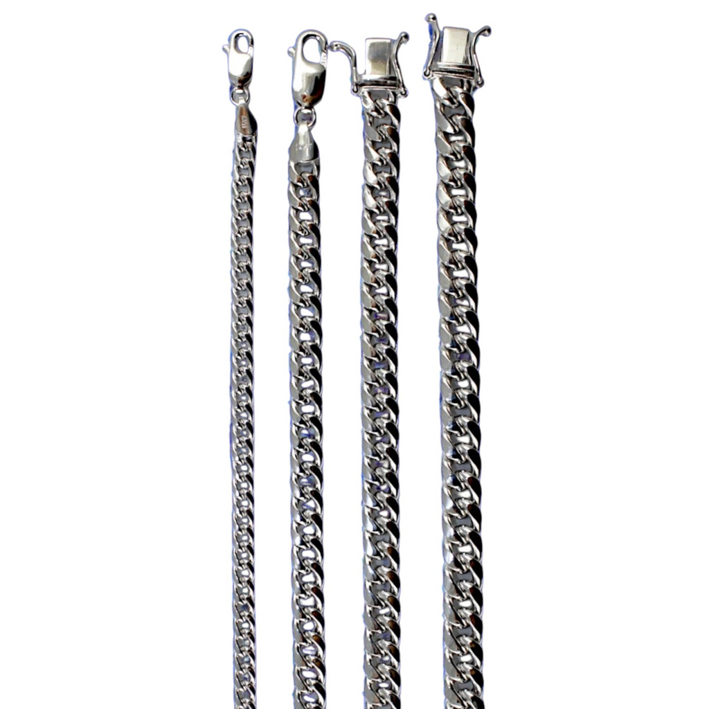 14K White Gold Miami Cuban Necklace Bracelet Chain Link Real Men Women Jewelry 3.1g | 3.5mm | 7 Inches | MADE IN ITALY