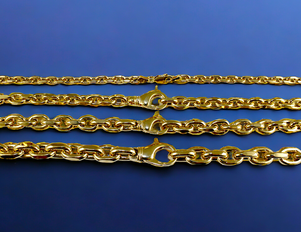 14K Yellow Gold Rolo Cable Necklace Bracelet Chain Real Gold Men Women Jewelry 7g | 4.5mm | 8 Inches | MADE IN ITALY