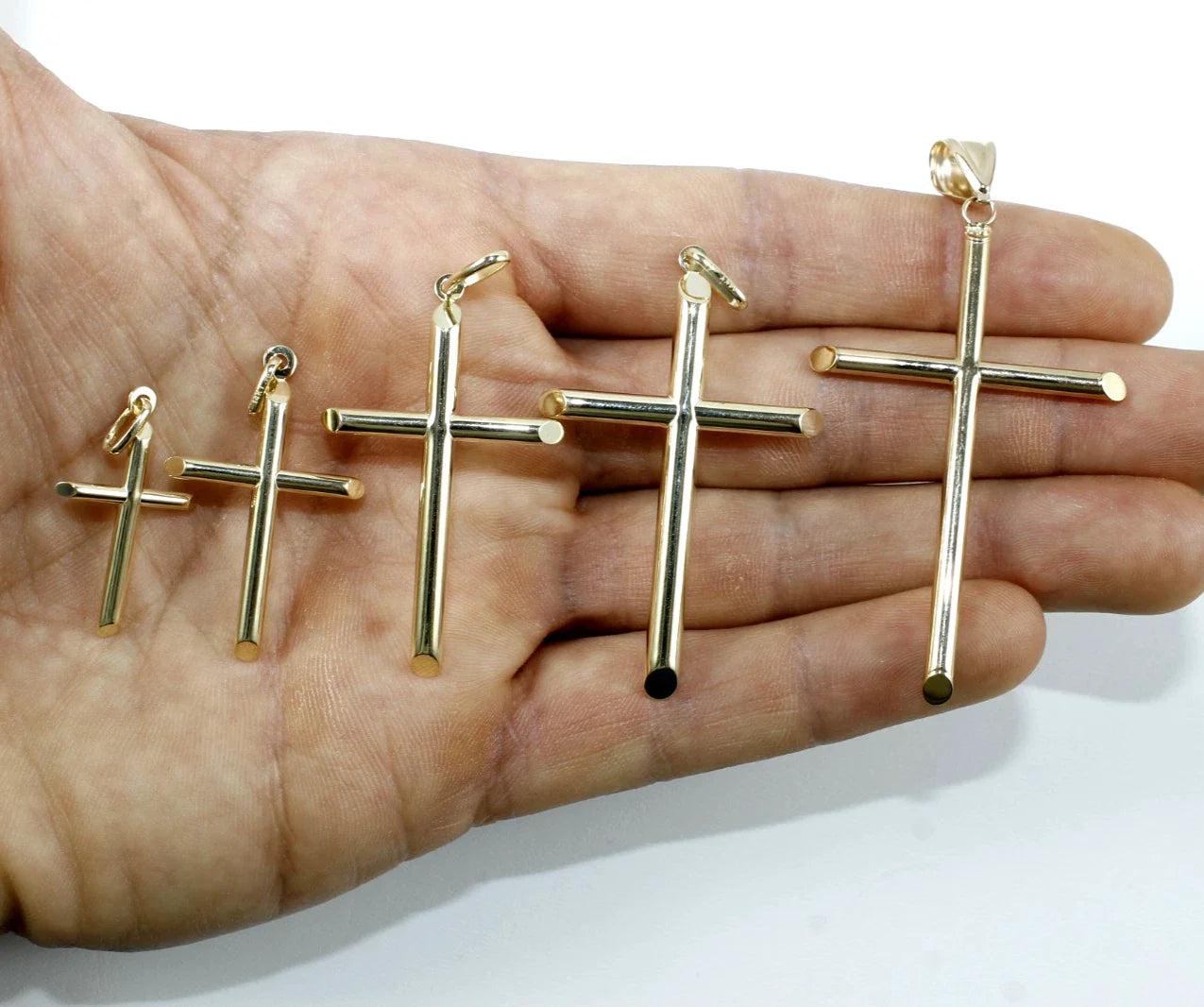 14K Yellow Gold SOLID Cross Crucifix Pendant Charm Real Shiny Gold Men Women 1.1g | 30mm x 18mm Inches | MADE IN ITALY