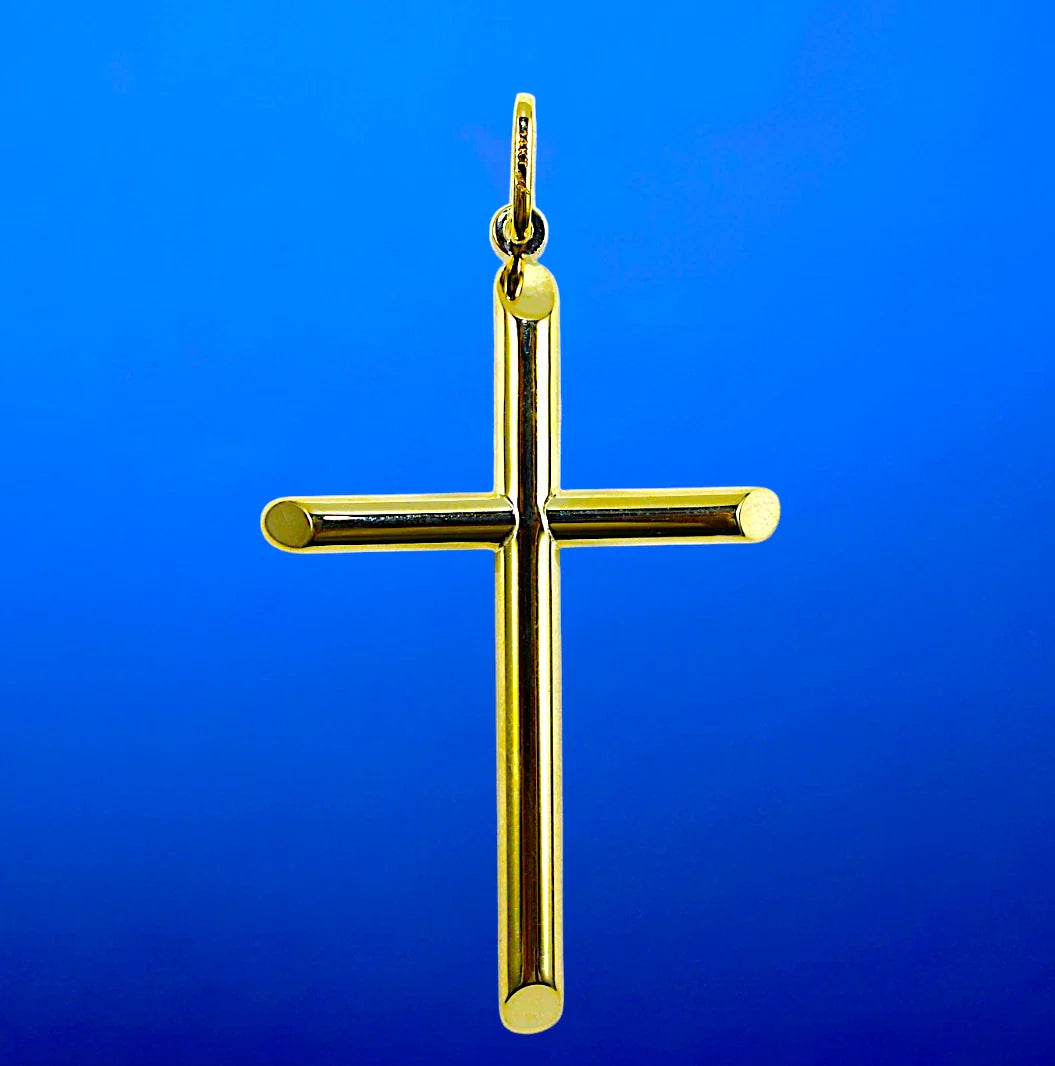 14K Yellow Gold SOLID Cross Crucifix Pendant Charm Real Shiny Gold Men Women 1.1g | 30mm x 18mm Inches | MADE IN ITALY