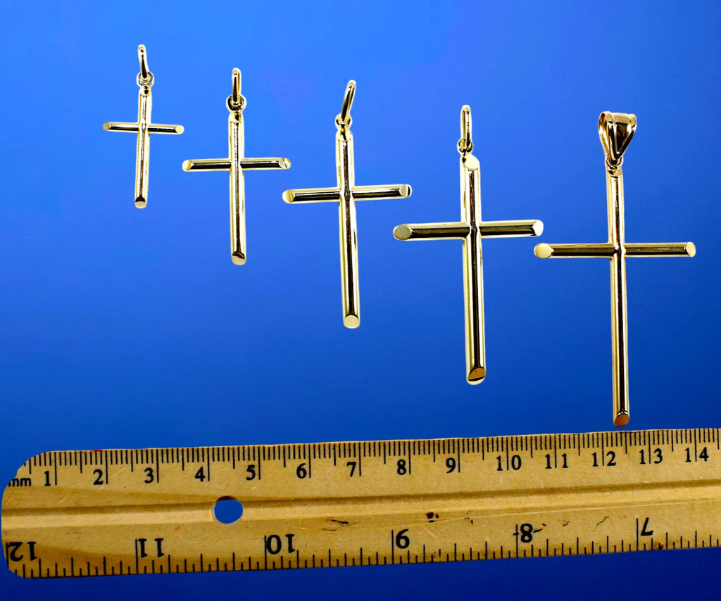 10K Yellow Gold SOLID Cross Crucifix Pendant Charm Real Shiny Gold Men Women 1.1g | 35mm x 15mm Inches | MADE IN ITALY