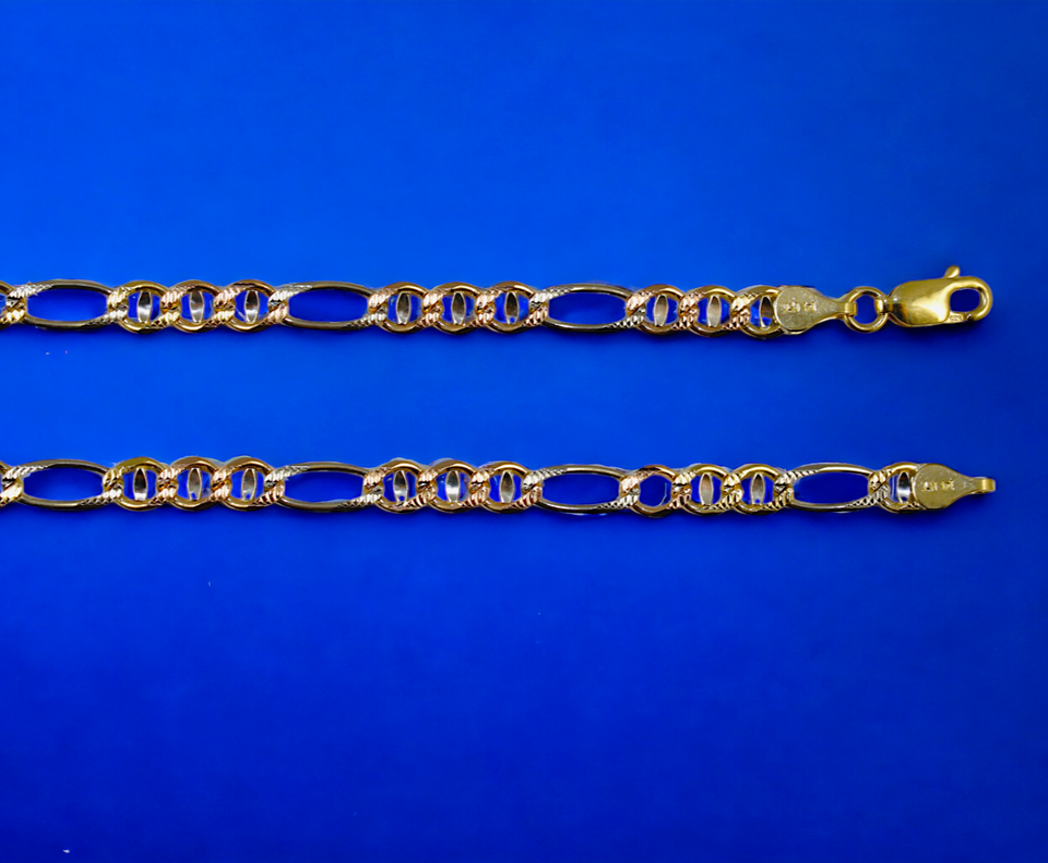 14K Tri Color Gold SOLID Figarucci Anchor Mariner Chain Necklace Link Men Women Jewelry 2.1g | 2.7mm | 7 Inches | MADE IN ITALY